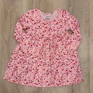 Girls Pink Heart Print Long Sleeve Dress